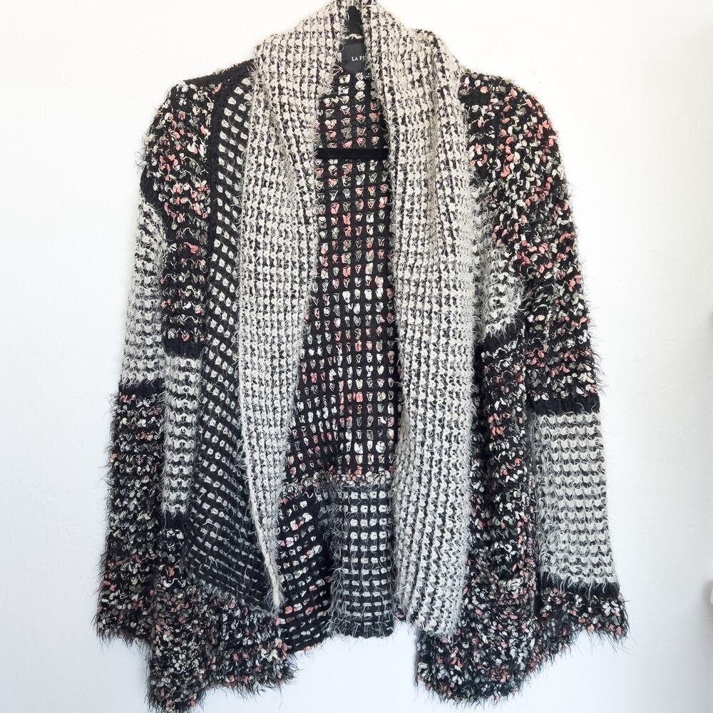 Anthropologie La Fee Verte Confetti Open Front Cardigan Sweater Small Black